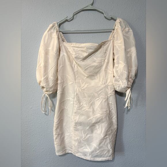 Jen’s Pirate Booty Cream Embroidered Leaf Puff Sleeve Mini Bodycon Boho Dress M - Picture 1 of 7